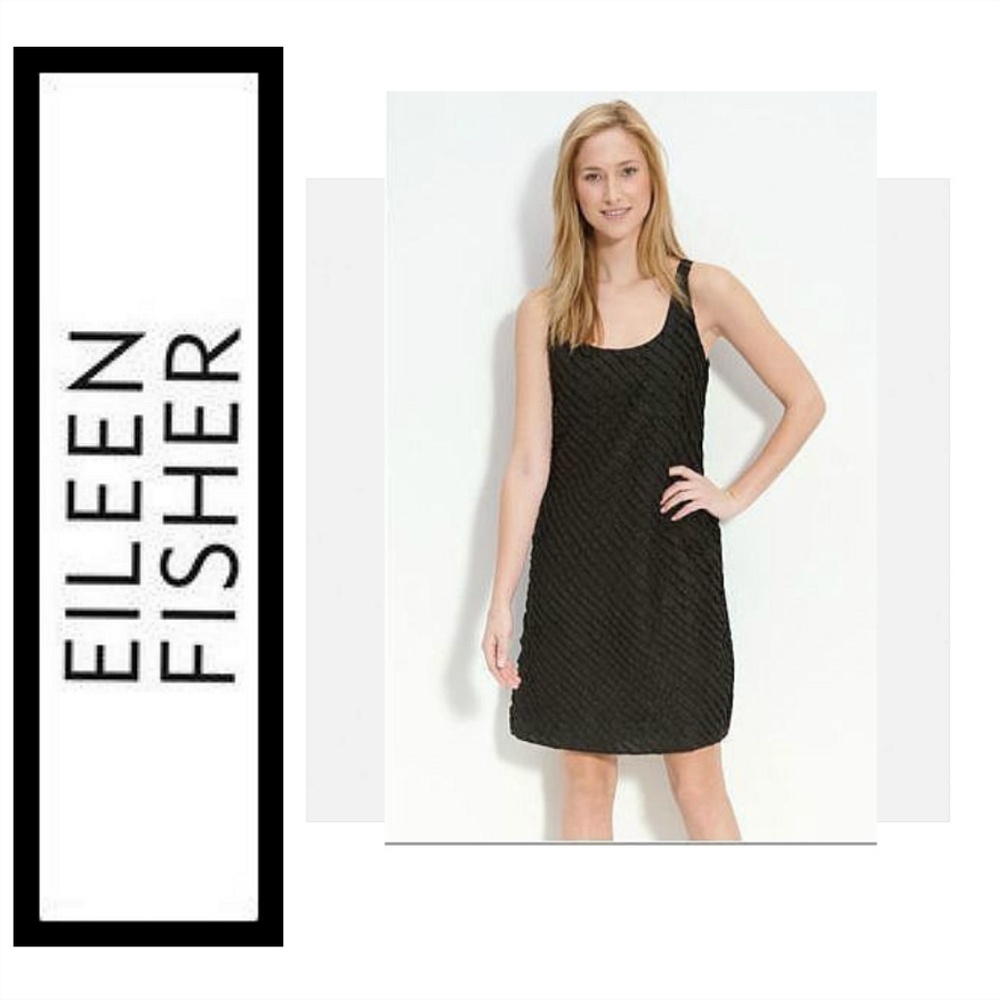 Eileen Fisher Black Silk Ruffle Dress Size 6 NWT $198 NEW